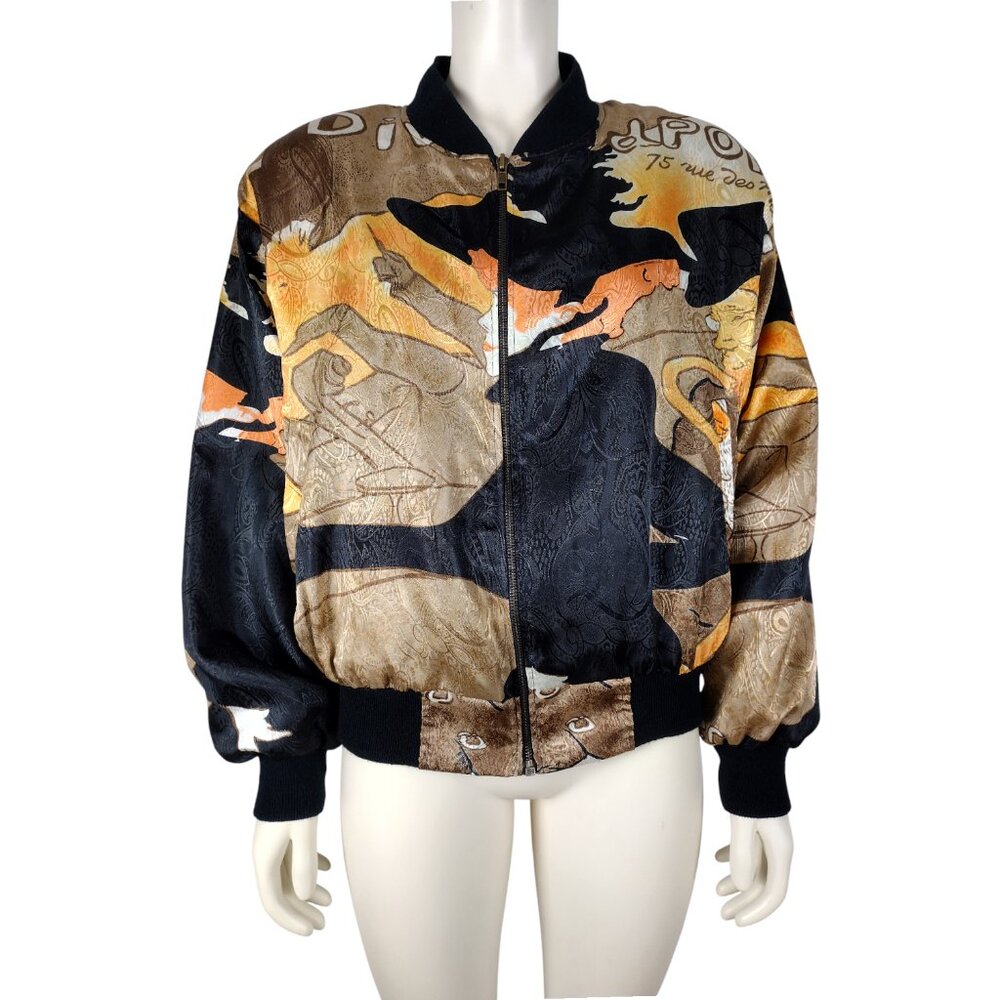 Vintage 1990s Divan Japonais Novelty Print Zipper Down Windbreaker Bomber Jacket